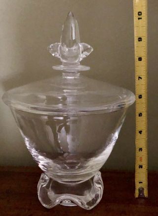 RARE Vintage Steuben Crystal Glass Pedestal Bowl with Lid 10”H x 6”W Signed 4