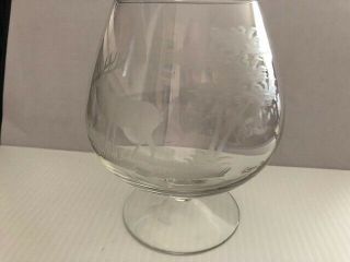 QUEEN LACE ETCHED CRYSTAL BRANDY SNIFTERS,  STAG AND WHITE TAILED DEER,  ONE EACH 7