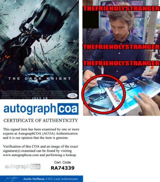 Christian Bale Signed " The Dark Knight " 8x10 Photo J - Exact Proof - Batman Acoa