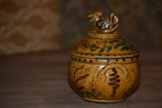 Greg Shooner American Redware Pottery Jar With Bird Finial Lid