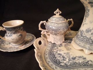 Old UK Blue Transferware Tea Set Cherubs Angels Floral 4