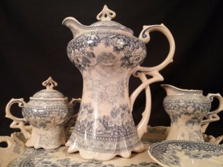 Old UK Blue Transferware Tea Set Cherubs Angels Floral 5