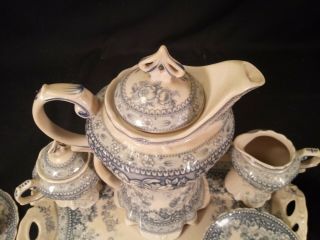 Old UK Blue Transferware Tea Set Cherubs Angels Floral 7