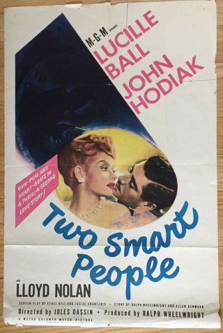 Vintage 1946 Lucille Ball One Sheet Movie Poster Two Smart People John Hodiak