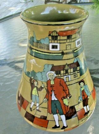 1908 Buffalo Pottery Deldare Ware Ye Olde Schoolmaster & Parson Vase Olden Days