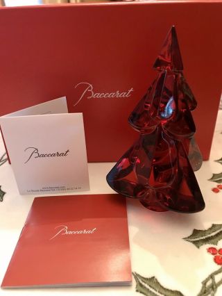 Baccarat Red Snowny Fir Tree Brand 2812411 X - Mas Crystal France F/sh