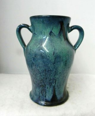 Ex Rare Smithfield Nc Pottery Blue Flabe Glaze 2 Handle Vase,  H.  Cole,  20 