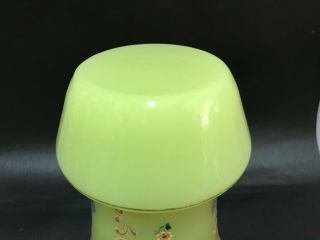 Antique Victorian French Green Opaline Vaseline Vase Hand Painted 5,  9 