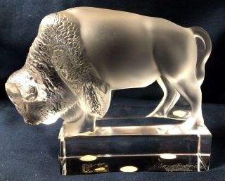 Lalique 5” Buffalo Sculpture.  France,  Hand - Crafted W/ Frosted & Clear Crystal.