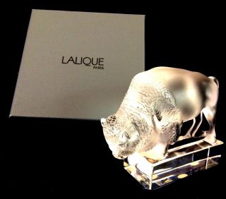 LALIQUE 5” BUFFALO SCULPTURE.  France,  Hand - Crafted w/ Frosted & Clear Crystal. 2