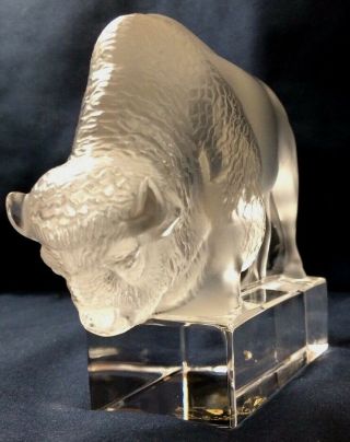 LALIQUE 5” BUFFALO SCULPTURE.  France,  Hand - Crafted w/ Frosted & Clear Crystal. 3