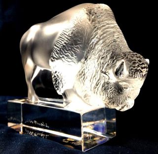 LALIQUE 5” BUFFALO SCULPTURE.  France,  Hand - Crafted w/ Frosted & Clear Crystal. 4