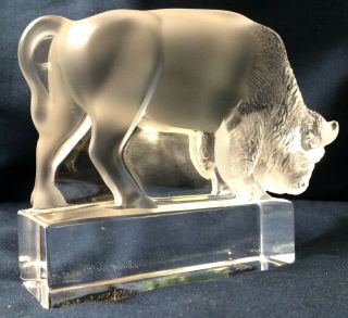 LALIQUE 5” BUFFALO SCULPTURE.  France,  Hand - Crafted w/ Frosted & Clear Crystal. 5