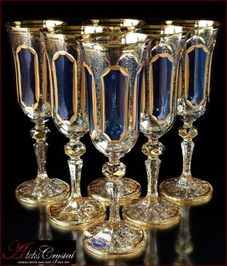 Bohemia Crystal Champagne Glasses 21 Cm,  180 Ml,  Versal Topaz 6 Pc