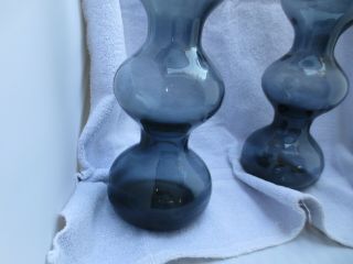 Pair Blenko Gurgle Decanters in Smoke or Smokey Grey w/ Clear Stoppers 5