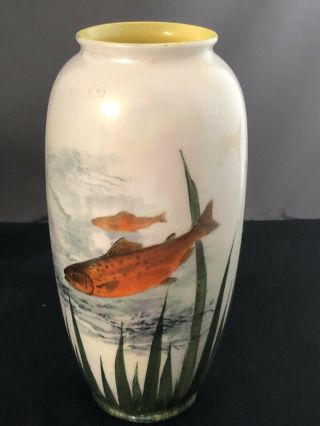 Royal Doulton England Luster Lustre Art Deco Hand Painted Aquatic Fish Vase