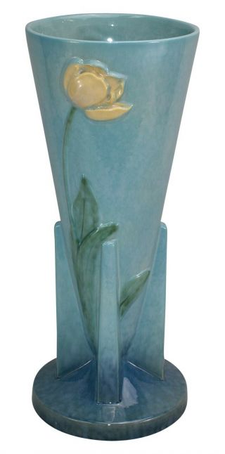 Roseville Pottery Wincraft Blue Art Deco Ceramic Floor Vase 289 - 18