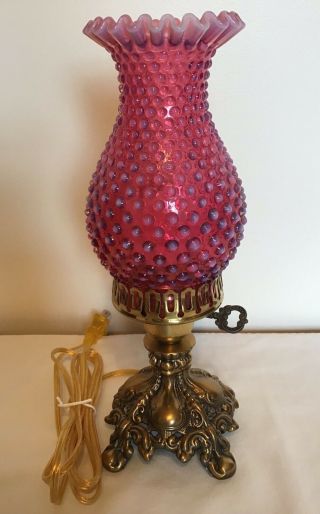 Vintage Fenton Art Glass Cranberry Opalescent Hobnail Boudoir Lamp A1