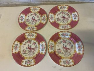 Vintage Antique Minton Porcelain Pink Cockatrice Pattern Set Of 4 Plates