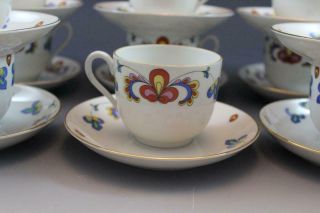 Set of 12 Porsgrund Norway Farmer ' s Rose Footed Cups & Saucers Gold Trim 4