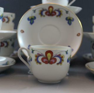 Set of 12 Porsgrund Norway Farmer ' s Rose Footed Cups & Saucers Gold Trim 5