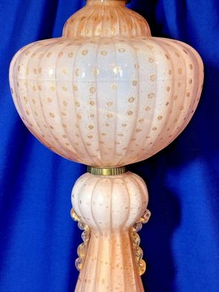 Vintage Murano Glass Barovier & Toso pink bullicante with gold flake table lamp 2