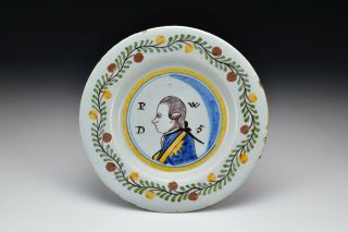 18th Century Delft Pottery Polychrome Prince William V Profile Portrait Plate