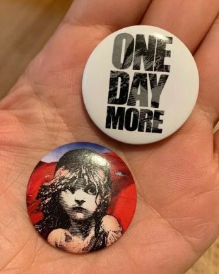 Set Of Two (2) Les Miserables Pinback Lapel Pin Buttons Broadway Musical Merch