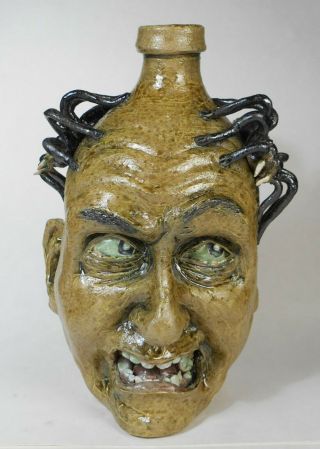 Folk Art Pottery Arachnophobia Face Jug By Vonderhey