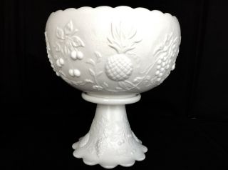 Vintage Westmoreland Milk Glass Punch Bowl Set - Cupped Bowl Stand 12 Cups & Ladle 4