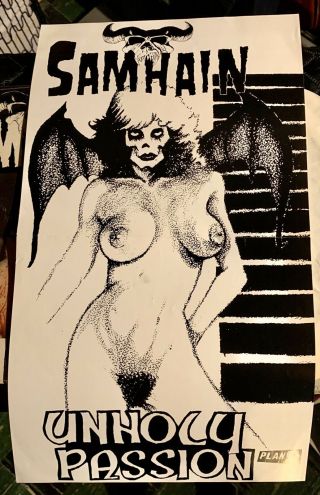 Samhain Unholy Passion 1985 Folded Poster Vf Misfits Danzig Kbd