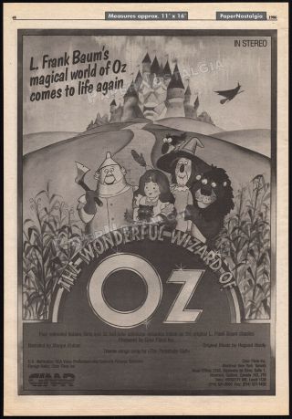 The Wonderful Wizard Of Oz_orig.  1986 Trade Ad_poster / Tv Promo_margot Kidder