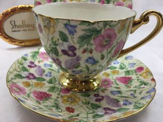 Shelley Country Side Chintz 13701 Footed Cup,  Saucer & 6 " Plate Ripon Shape