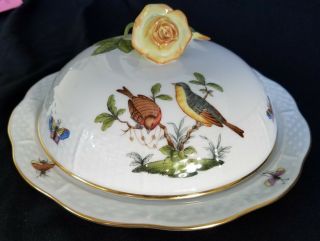 Herend Rothschild Bird Pattern Muffin Dish And Lid - Exquisite 7/11