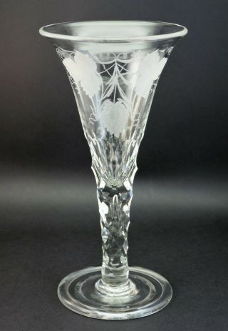 C1800,  Antique 18thc Georgian George Iii Engraved Ale Drinking Glass Folded Foot