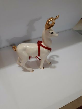 Kay Finch Rare 10 " Vintage Reindeer White And Gold With Black Eyes Euc