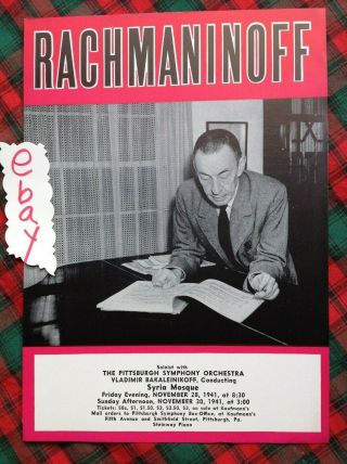 1941 Rachmaninoff Syria Mosque Flyer Pittsburgh Box D Handbill Vgc
