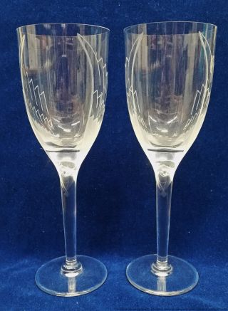 Vintage Lalique France Art Deco Angel Champagne Art Glass Flute Goblets