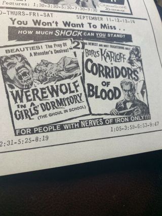 Movie Theatre Flyer Werewolf In A Girls Dormitory/ Corridors Of Blood 2