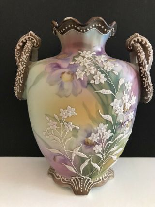 Vintage Hand Painted Nippon Floral Double Handled Footed Vase