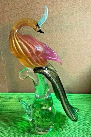 Formia Vetri Di Murano Art Glass Exotic Bird 15.  5 " Pink Plus Aventurine (gold)
