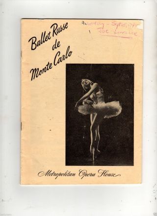 Vintage Program Ballet Russe De Monte Carlo Metropolitan Opera Sep 1949 - Ny