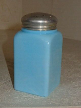 Rare McKee Chalaine Blue Glass Square Embossed Letters PEPPER Shaker 5