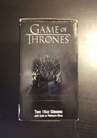 Game of Thrones House Stark 2 Pint Glasses 16 oz Wolf Platnium Rim Black 2