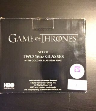 Game of Thrones House Stark 2 Pint Glasses 16 oz Wolf Platnium Rim Black 3
