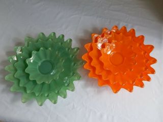 Vtg Retro Orange & Green Pop Art Glass Stacking Sunburst Bowls Trays Mcm