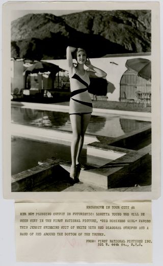 Lissome Barefoot Bathing Beauty Loretta Young Vintage 1931 Pin - Up Photograph 2