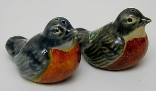 Vintage North Dakota Rosemeade Pottery Robin Birds Salt And Pepper Shakers