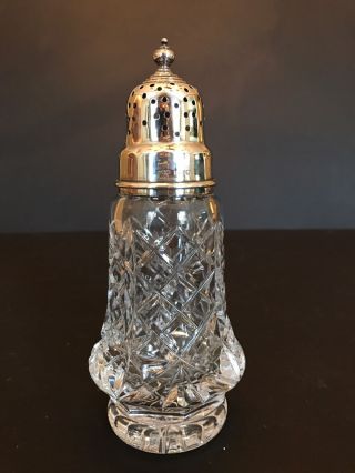 Antique Cut Glass Sugar Shaker With Hallmarked Sterling Silver Top
