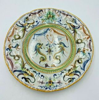 Antique Italian Cantagalli Majolica Maiolica Plate Serpent Mythology Cockerel